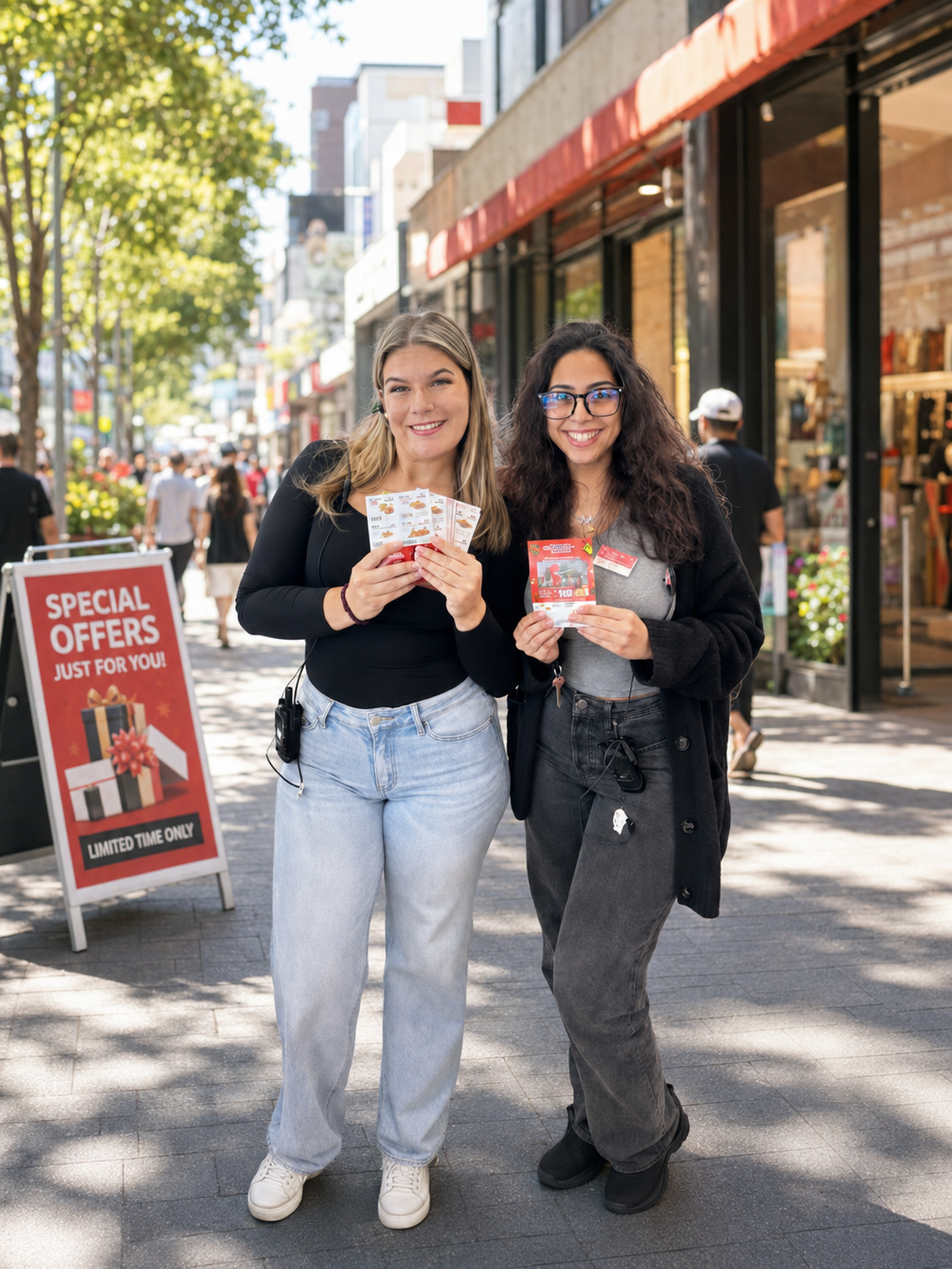 Brand ambassadors distributing promotional coupons in retail